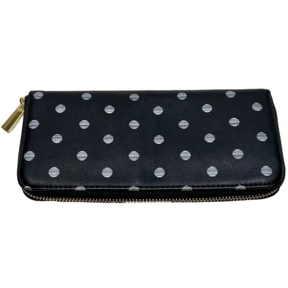 Merona Women's Wallet Black White Polka Dot Zipper Closure Accordian Style‎ EUC